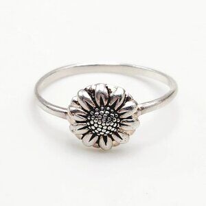 Primrose Sunflower Floral Flower 925 Sterling Silver Boho Band Ring Sz. 9